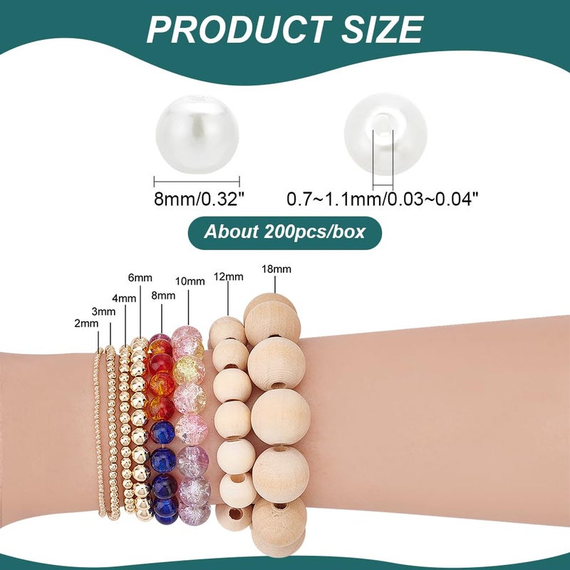 PH PandaHall 200 Pcs 8mm Tiny Satin Luster Glass Pearl Bead Round Loose Spacer Beads for Earring Bracelet Necklace Jewelry Making, White - Image 2